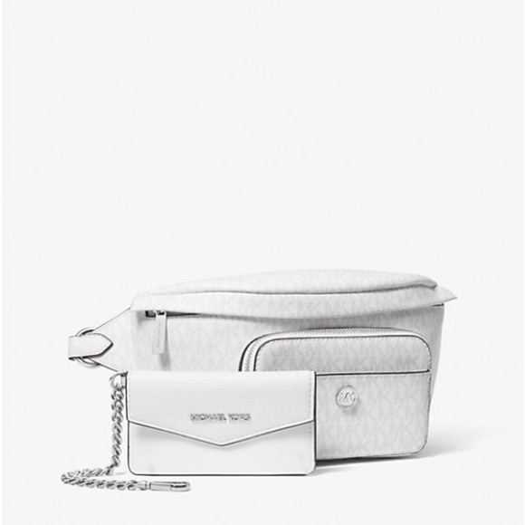 Michael Kors Maisie Large Logo Jacquard 2-in-1 Sling Pack White/Gray NWT - Picture 1 of 6
